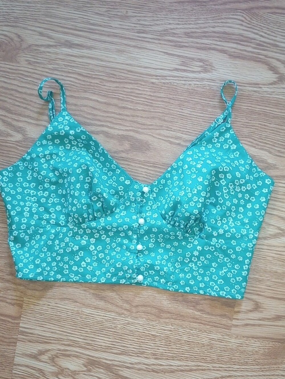 Zaful Teal Floral Button-Front Cami